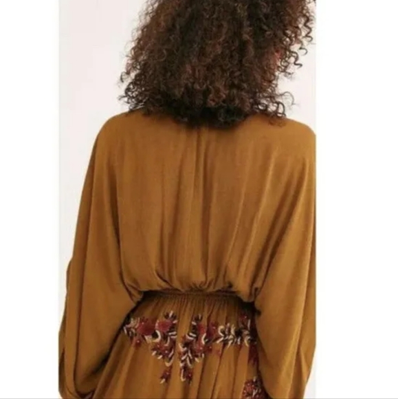 NWT Free People Pretty Pineapple Embroidered Dress S Brown Floral Boho V Neck - Picture 7 of 16